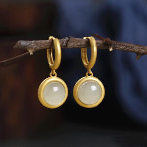 Buddha Stones 925 Sterling Silver White Jade Agate Prosperity Earrings  - White Jade(925 Sterling Silver Posts) - image 1