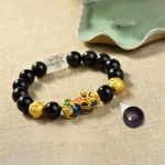 Buddha Stones Fengshui Copper Pixiu Rainbow Obsidian Beads Wealth Bracelet - Om Mani Padme Hum & Fu Character & Color-changing Pixiu(Wrist circumference:18-19cm) - image 1