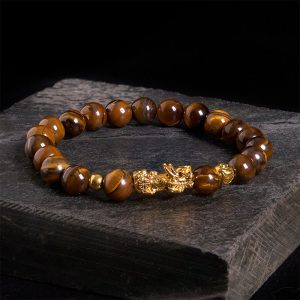 Buddha Stones Various Color Tiger Eye Beads Pixiu Wealth Courage Bracelet - Yellow Tiger Eye(Wrist Circumference: 17-19cm) - image 1