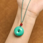 Buddha Stones Turquoise Peace Buckle Rope Balance Necklace Pendant - image 4