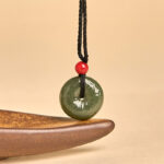 Buddha Stones Peace Buckle Auspicious Clouds Cyan Jade Necklace Luck Pendant - image 3