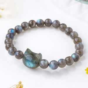 Buddha Stones Natural Labradorite Cute Cat Head Healing Change Bracelet - Labradorite(Wrist Circumference: 14-15cm) - image 1