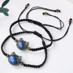 Buddha Stones Natural Labradorite Cute Cat Head Black Rope Healing Bracelet - image 3