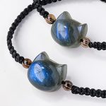 Buddha Stones Natural Labradorite Cute Cat Head Black Rope Healing Bracelet - image 5