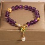 Buddha Stones Natural Amethyst Amber Green Butterfly Healing Bracelet - image 2