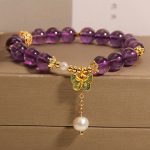 Buddha Stones Natural Amethyst Amber Green Butterfly Healing Bracelet - Amethyst & Amber Green Butterfly(Wrist Circumference: 15-17cm) - image 1