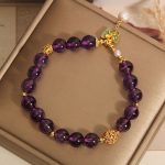 Buddha Stones Natural Amethyst Amber Green Butterfly Healing Bracelet - image 5