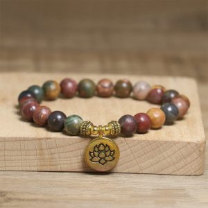 Buddha Stonesnatural Colorful Emperor Stone Lotus Pattern Anti-stress Bracelet - Emperor Stone(Wrist Circumference: 15-17cm) - image 1