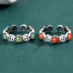 Buddha Stones Jade South Red Agate Copper Coin Prosperity Luck Open Ring - image 11