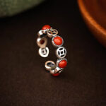 Buddha Stones Jade South Red Agate Copper Coin Prosperity Luck Open Ring - image 7