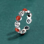 Buddha Stones Jade South Red Agate Copper Coin Prosperity Luck Open Ring - South Red Agate - image 6