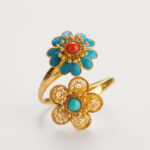 Buddha Stones Double Petals Copper Dripping Turquoise Wealth Ring - image 4