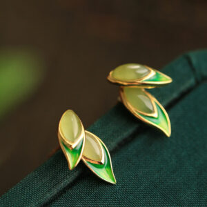 Buddha Stones 925 Sterling Silver Jade Leaf Prosperity Earrings  - Hetian Jade &  925 Sterling Silver - image 1