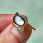 Buddha Stones Black Tridacna Stone Cat Jade Blessing Adjustable Ring - image 3