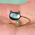 Buddha Stones Black Tridacna Stone Cat Jade Blessing Adjustable Ring - image 12