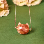Buddha Stones 925 Sterling Silver Cat Head Natural Red Flower Quartz Protection Necklace Pendant - image 2