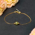 Buddha Stones 925 Sterling Silver Natural Jade Bead Abundance Chain Bracelet - Dark Green Jade - 925 Sterling Silver Plated Gold Chain - image 1