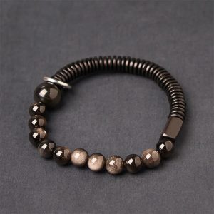 Buddha Stones Silver Sheen Obsidian Coconut Shell Protection Bracelet - Silver Sheen Obsidian & Coconut Shell(Wrist Circumference: 18-20cm) - image 1