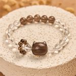 Buddha Stones Japanese Bobtail Cat Natural White Crystal Smoky Quartz Protection Bracelet - image 4
