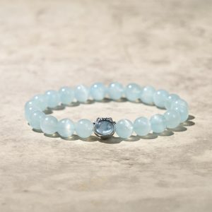Buddha Stones Natural Aquamarine Lucky Cat Peace Bracelet - Aquamarine(Wrist Circumference: 14-16cm) - image 1