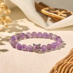 Buddha Stones Cute Cat Face Amethyst Relieves Stress Bracelet - 8mm - image 1