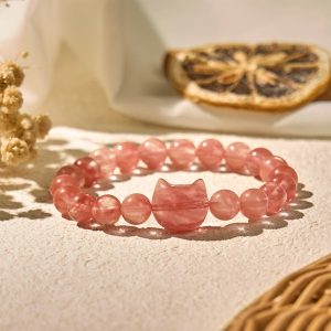 Buddha Stones Lovely Cat Head Red Agate Spiritual Beads Bracelet - Red agate(Wrist Circumference: 15-20cm) - image 1