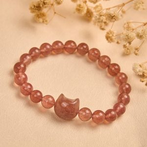 Buddha Stones Natural Strawberry Quartz Cat Healing Positive Bracelet - Strawberry Quartz(Wrist Circumference 15-16cm) - image 0