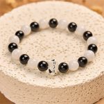 Buddha Stones Bicolor Cat Black Onyx White Chalcedony Fortune Bracelet - image 4
