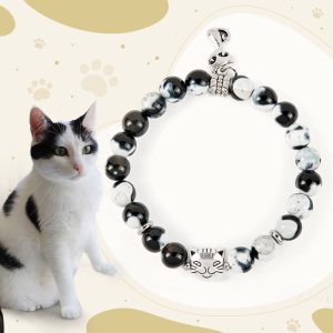 Buddha Stones Black and White Cat Fire Agate Bead Love Bracelet - Black and White Cat(Wrist Circumference 15-16cm) - image 1