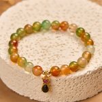 Buddha Stones 925 Sterling Silver Tourmaline Cat Natural Peacock Agate Courage Bracelet - image 2