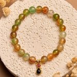 Buddha Stones 925 Sterling Silver Tourmaline Cat Natural Peacock Agate Courage Bracelet - Peacock Agate(Wrist Circumference 15-16cm) - image 1