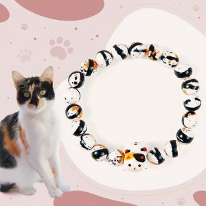 Buddha Stones Calico Cat Natural Stone Ceramic Kitten Head Strength Bracelet - Calico Cat(Wrist Circumference 15-16cm) - image 1