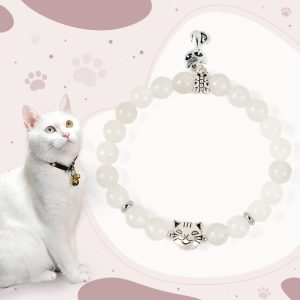 Buddha Stones White Cat White Jade Luck Blessing Bracelet - White Cat(Wrist Circumference 15-16cm) - image 1