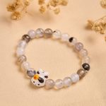 Buddha Stones Calico Cat Natural Agate Stone Ceramic Kitten Head Power Bracelet - image 4