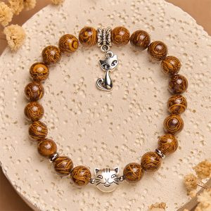 Buddha Stones Natural Stone Kitten Cat Head Protection Bracelet - 15-16cm - image 1