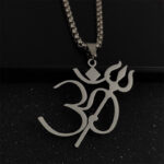 Buddha Stones Trident OM Symbol Stainless Steel Connection Necklace Pendant - Silver - image 3