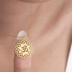 Buddha Stones Hollow Lotus Design Om Symbol Stainless Steel Connection Necklace Pendant - image 2