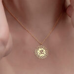 Buddha Stones Hollow Lotus Design Om Symbol Stainless Steel Connection Necklace Pendant - image 3