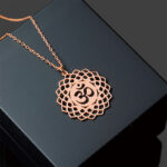 Buddha Stones Hollow Lotus Design Om Symbol Stainless Steel Connection Necklace Pendant - Rose Gold - image 12