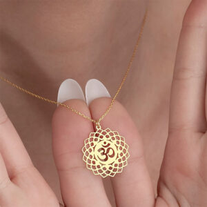 Buddha Stones Hollow Lotus Design Om Symbol Stainless Steel Connection Necklace Pendant - Gold - image 1