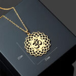 Buddha Stones Hollow Lotus Design Om Symbol Stainless Steel Connection Necklace Pendant - image 7