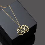 Buddha Stones Hollow Lotus Design Stainless Steel Enlightenment Necklace Pendant - Gold - image 3