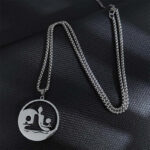 Buddha Stones Yin Yang Buddha Figure Hollow Design Stainless Steel Balance Necklace Pendant - Silver - image 6