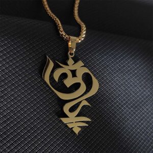 Buddha Stones Vintage OM Symbol geometry Design Stainless Steel Connection Necklace Pendant - Gold - image 1
