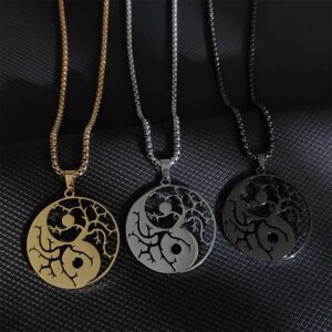 Buddha Stones Branches Hollow Yin Yang Design Stainless Steel Balance Necklace Pendant - image 1