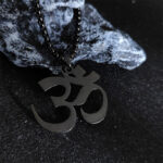 Buddha Stones Om Symbol Mantra Stainless Steel Focus Necklace Pendant - Black - image 8