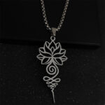 Buddha Stones Lotus Unalome Chakra Symbol Design Stainless Steel Enlightenment Necklace Pendant - Silver - image 2