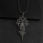 Buddha Stones Lotus Unalome Chakra Symbol Design Stainless Steel Enlightenment Necklace Pendant - Black - image 8