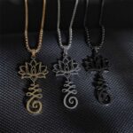 Buddha Stones Chakra Symbol Irregular Design Lotus Stainless Steel Enlightenment Necklace Pendant - image 1