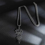 Buddha Stones Lotus Vines Design Chakra Symbol Stainless Steel Enlightenment Necklace Pendant - Silver - image 2